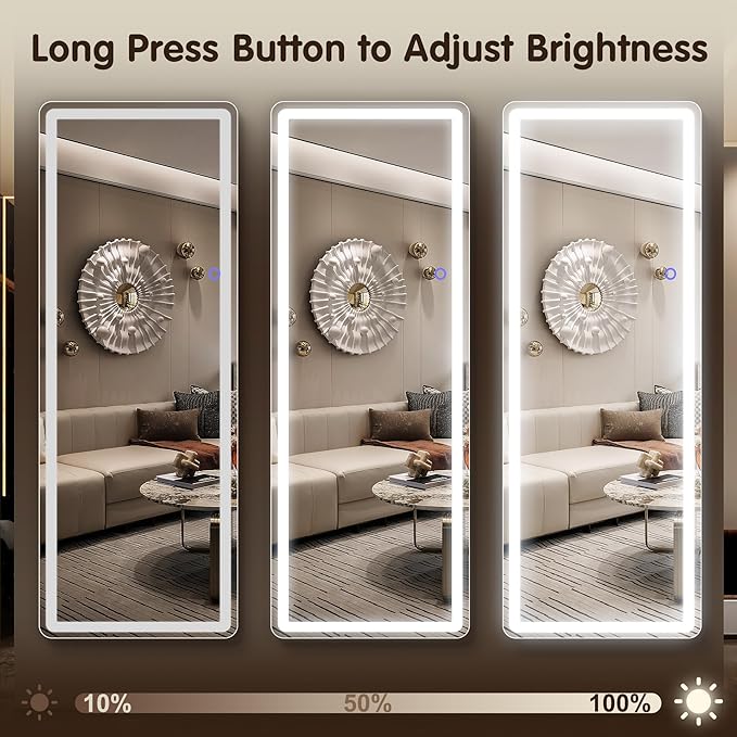 FENNIO Full Length Mirror with Lights, Free Standing Lighted Floor Mirror