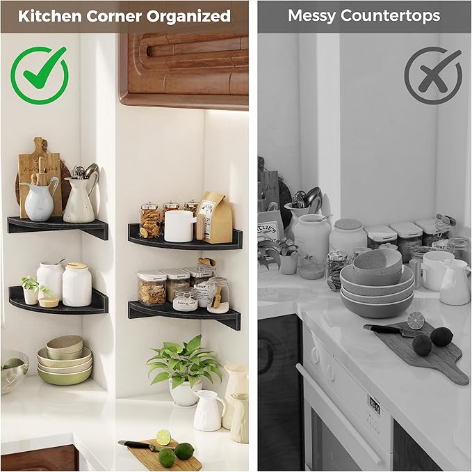 Corner Shelves 3-Pack for Bathroom & Kitchen, Space-Saving Floating Corner Wall