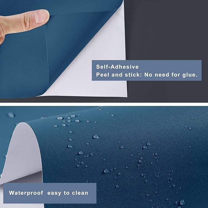 FUKU MON 24"x394" Navy Blue Peel and Stick Wallpaper Matte Blue Contact Paper