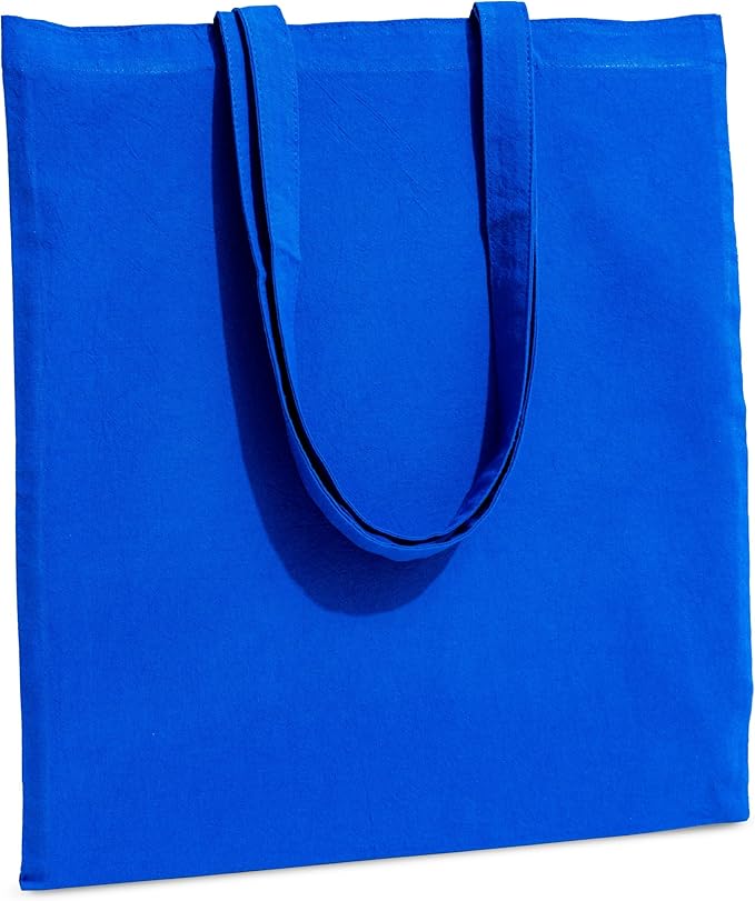 Carrywell (Not Made In China) Canvas Tote Bags Blue 24-Pack, 15"x16", Bulk Organic Cotton Reusable Shopping Bag, Blank Cloth Totes With Handles