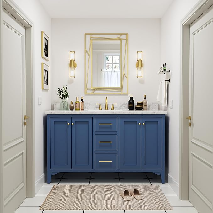 Brushed Gold Bathroom Mirror, Hang Horizontally or Vertically