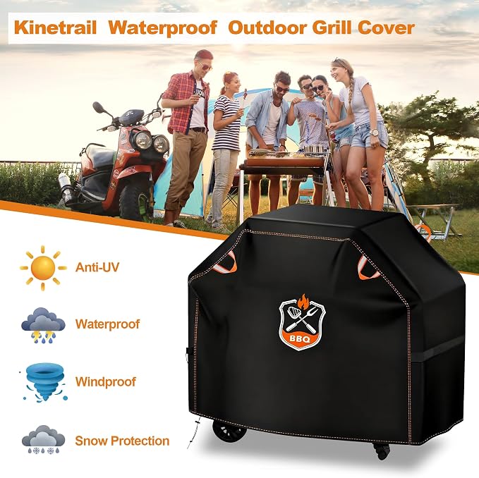 Grill Cover, Universal 48" BBQ Grill Cover for Outdoor Grill, Waterproof, Weather Resistant, Fade Resistant Gas Grill Cover with Adjustable Double Straps for Weber, Char-broil, Nexgrill, etc