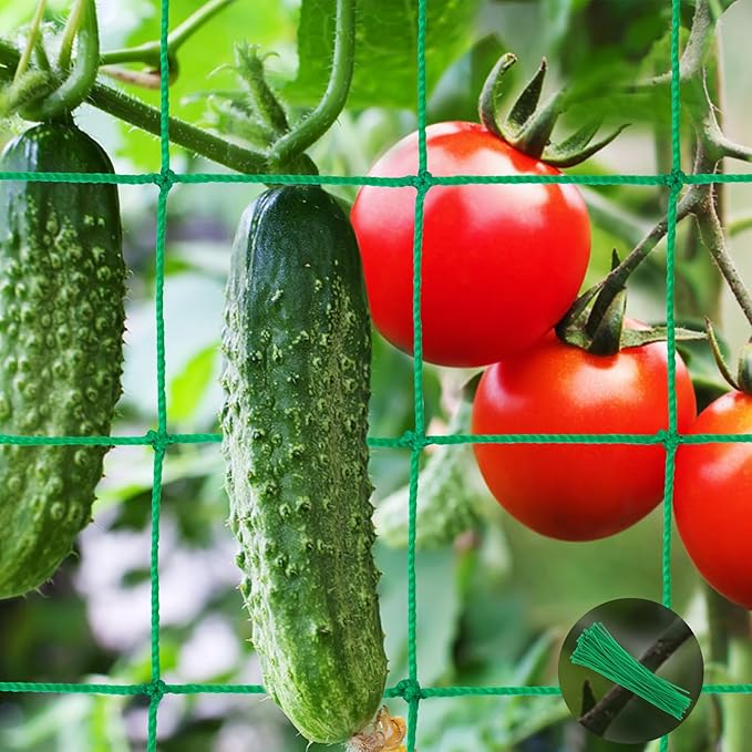 Unves Trellis Netting, 8.2 x 6.6Ft Garden Trellis Netting for Climbing Plants Outdoor, 27 Strands & 4x4 Inch Heavy Duty Mesh Plant Garden Netting for Cucumber, Tomato, Vegetables, Grapes, Bean