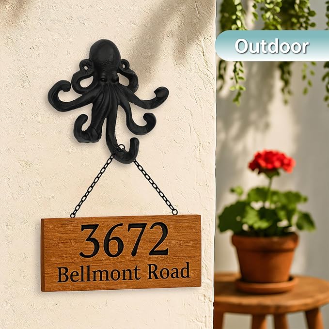Octopus Cast Iron Wall Hook – Nautical Decorative Key Holder, Coastal Ocean