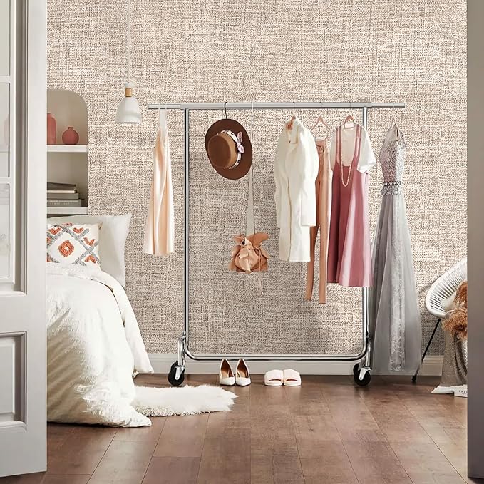 Khaki Grasscloth Peel and Stick Wallpaper 17.3"x120" Faux Linen Textured