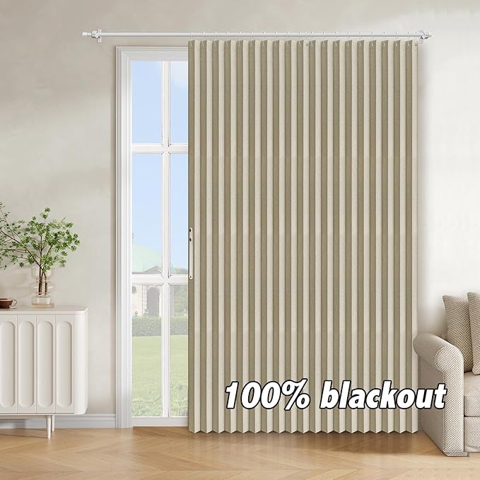 AJAZZ Blackout Accordion Door Curtain 98"x78" Cream Yellow