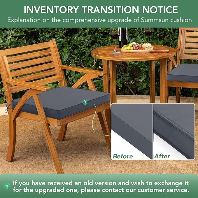 Outdoor Chair Cushions Set of 6: Waterproof & Fade Resistant Deep Seat Cushion for Patio Furniture - 24 x 24 Inch Chair Pads with Ties and Hidden Zipper - Patio Chair Cushion Replacement, Dark Grey