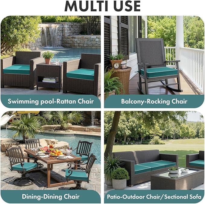 MIULEE Turquoise Outdoor Bench Cushion Set of 1, 48x18x3 Inch Waterproof Patio Seat Cushions for Swing and Outdoor Furniture Couch Sofa, 3 Year Color Fastness High Density Foam with Adjustable Ties