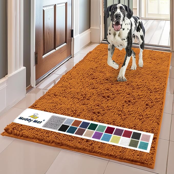 Muddy Mat® | Super Water Absorbent Door Mat Indoor, Microfiber Quick Dry Chenille Entryway Rug, Slip Resistant Front Door Mat, Indoor Mats for Entryway, Machine Washable Pet Rug, Orange XL 35" x 60"