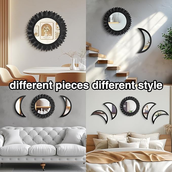 WAKOSAN Wall Mirror, Moon Phase Mirror Set, Wall Decor