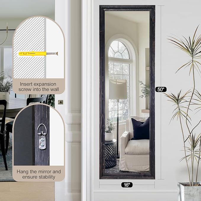50"x16" Door Mirror, Rustic Full Length Mirror, Over The Door Hanging Mirrors
