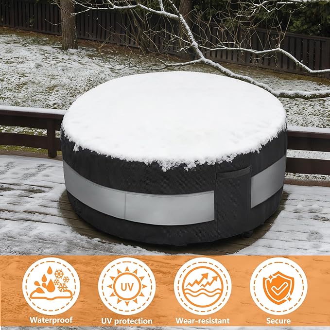 Round Patio Furniture Cover Black Grey Waterproof Up to 10000pa for 32 x 28 Inch Outdoor Round Table Covers