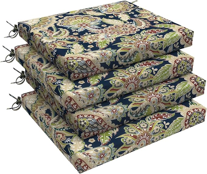 LVTXIII Outdoor Chair Cushions, Fade-Resistant Patio Furniture Cushions Outdoor Chair Pads with Ties for Dining Chairs and Garden Furniture Use, 18.5"x16"x2" 4 Pack, Paisley Sapphire Blue