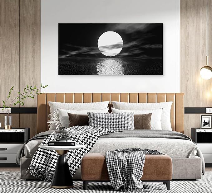 Cao Gen Decor Art S06498 Wall Art Canvas Sea White Full Moon in Night Picture