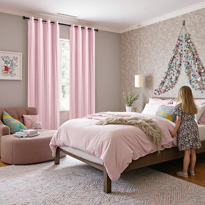 XiDi Light Pink Curtains for Bedroom, Girls Room Blackout Curtains, Kids Room