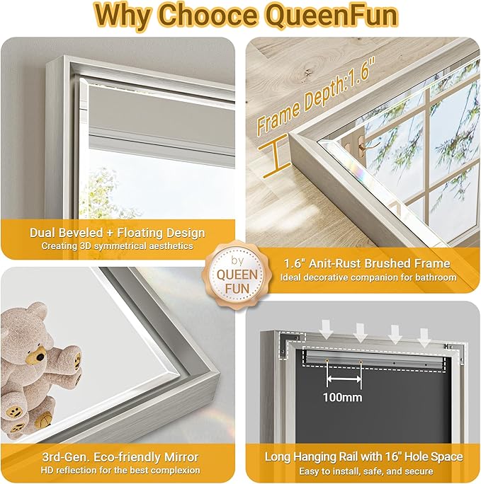 60 x 36 Brushed Nickel Bathroom Mirror, Beveled Framed Rectangle