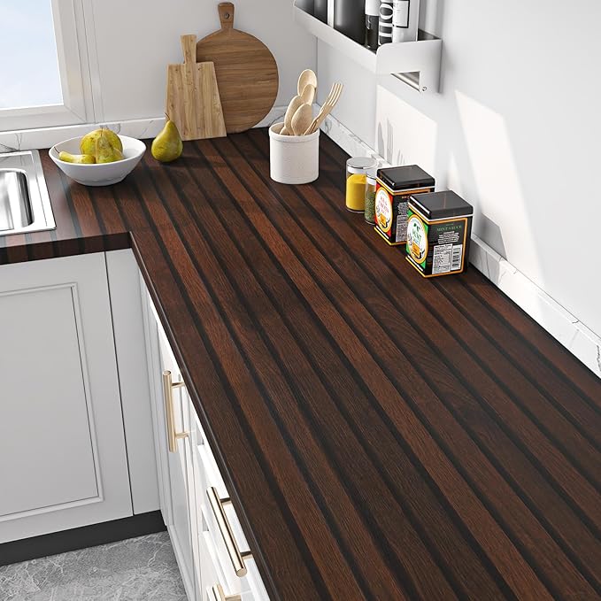 FunStick Brown Slats Wood Wallpaper Peel and Stick Removable Walnut Wood