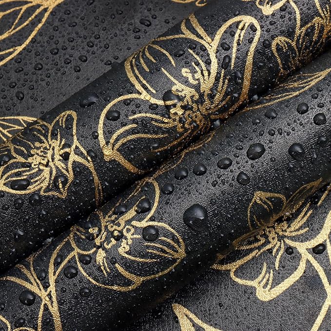 Ismoon Floral Peel and Stick Wallpaper Vintage Black and Gold Contact Paper