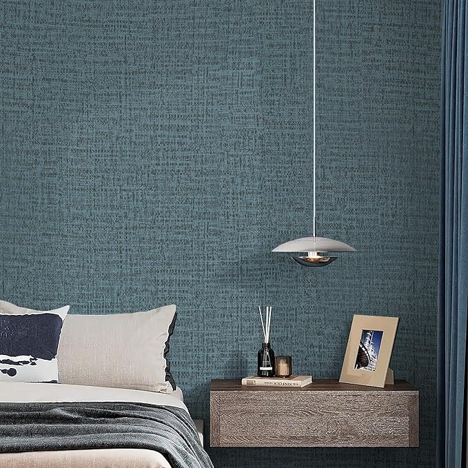Guvana Grasscloth Peel and Stick Wallpaper Blue Textured Contact Paper Modern