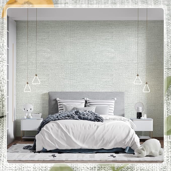 Amiya Grasscloth Grey Wallpaper Peel and Stick Faux Fabric Linen Contact Paper