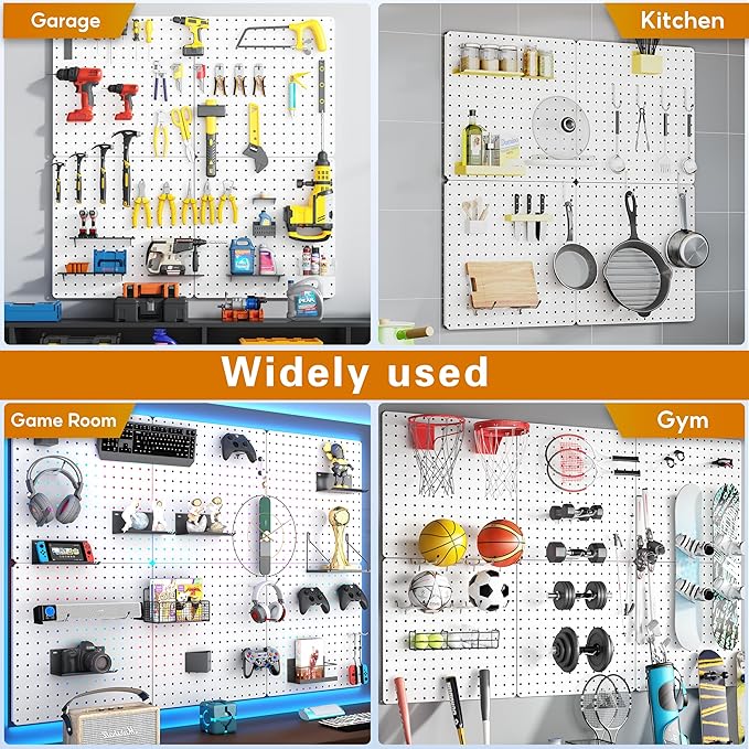 Peg Board, Total 32” x 32”, 4 Pack White Peg Board Panels, 50lbs Load Capacity