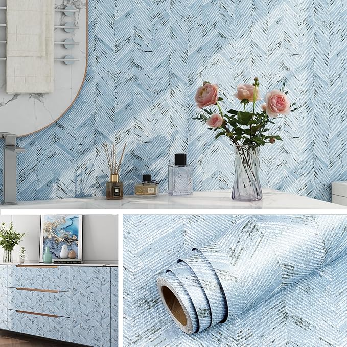 Livelynine 15.8x394 Blue Fabric Peel and Stick Wallpaper