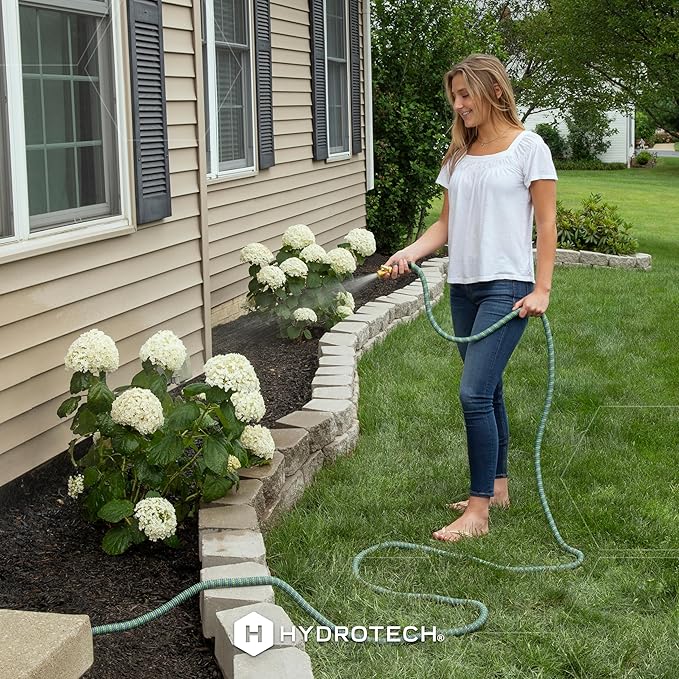 HydroTech 50 ft Expandable Garden Hose - Burst Proof & Lightweight, Flexible Water Hose with Durable Reinforced Latex Core & Solid Brass Fittings for Lawn, Garden, Car Washing
