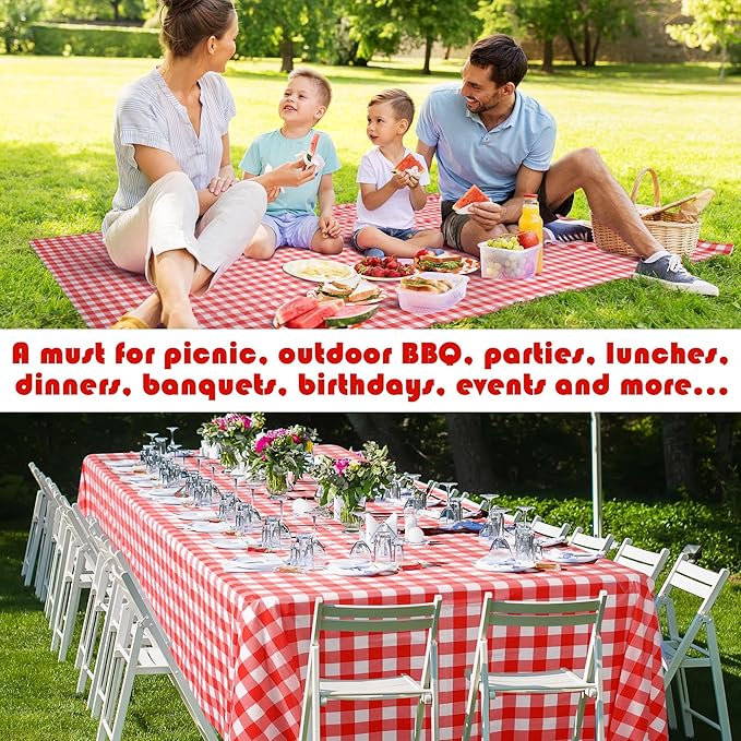 Kochorie 54 Inch x 100 Ft Red Checkered Plastic Table Cloth Roll Disposable