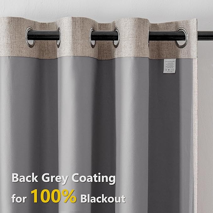 IGEMAEVE Linen Blackout Curtains 84 Inch Length 2 Panels Set, 100% Black Out