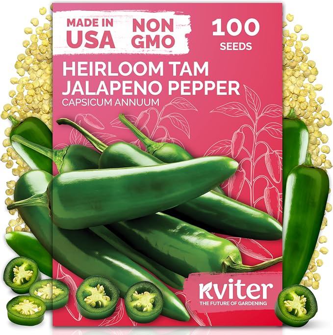 KVITER 100 Tam Jalapeno Pepper Seeds for Planting (Capsicum Annuum) â Mild Spice, Perfect Stuffer Peppers Heirloom Seed, 1000-1500 SHU Hot Jalapeno â Vegetable Seeds for Outdoor & Indoor Garden