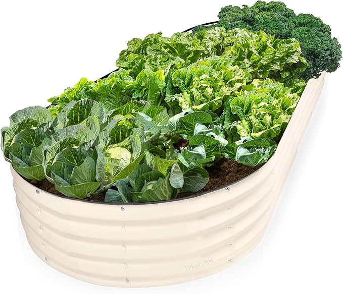 Plant & Plot Galvanized Raised Garden Beds Outdoor // 8Ã4Ã1 ft Planter Raised Beds for Gardening, Vegetables, Flowers // Large Metal Garden Box // Patented Tool-Free Design (White)