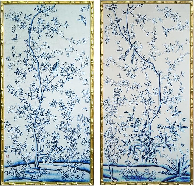 HongFengtang Chinoiserie Bamboo Wall Art Print, Hand Painted Style Vintage