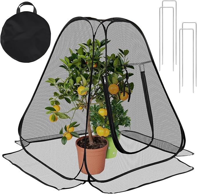 RGQSUN Pop-up Garden Netting Covers,28Ã28Ã32in Pest Guard Plant Covers with Zip Entry and Stakes,Fine Mesh Plant Tent Protect Vegetables Fruits from Animals Birds