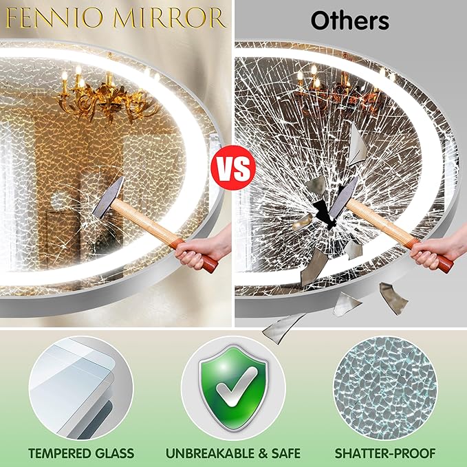 FENNIO Full Length Mirror with Lights, Free Standing Lighted Floor Mirror