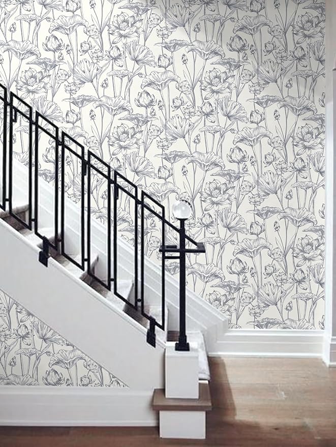 Timeet Floral Peel and Stick Wallpaper 16" x 197" White and Purple Wallpaper