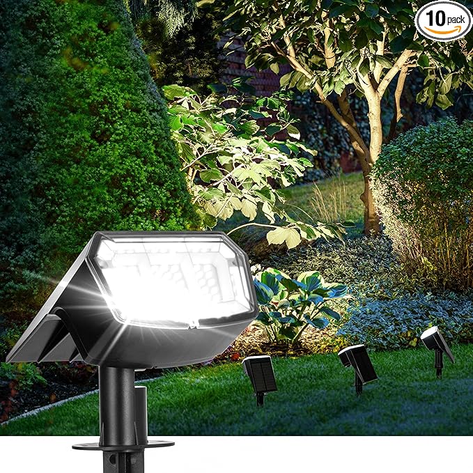 AUDERWIN Solar Spot Lights Outdoor Waterproof 10 Pack IP65, 63 LED 3 Lighting Modes Spotlights for Yard Garden House Garage Pathway