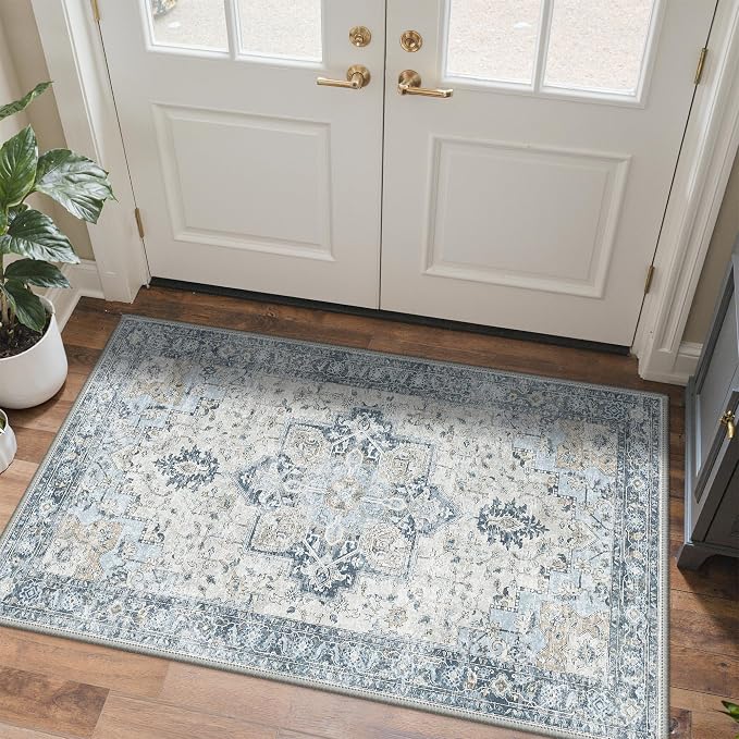 GENIMO Outdoor & Indoor Area Rug 2'x 3', Waterproof, Non-Shedding, Easy Cleaning, Boho Mat for Patio, Living Room, Balcony, Dining Room, RV, Deck, Bedroom, Camping, Outside Carpet,Blue