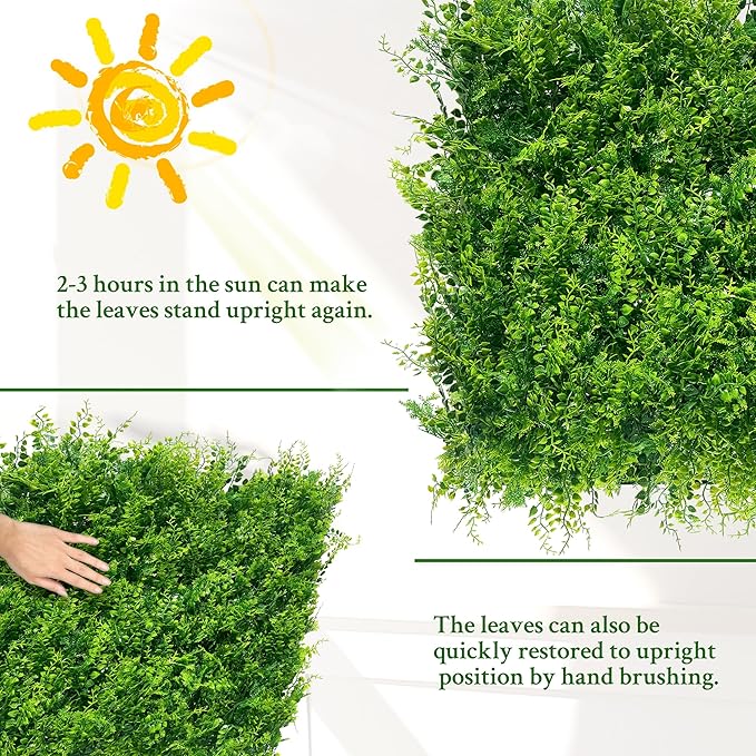 ODTORY Artificial Plants Hedge Wall Panels:20x20 Inch 12P UV-Anti Greenery