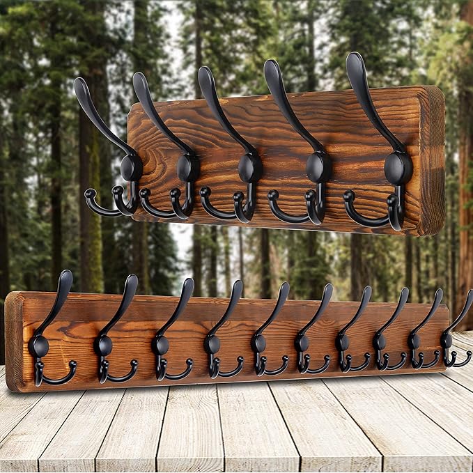 SKOLOO Rustic Wall Mounted Coat Rack: 16" Stud Spacing, Pine Real Wood Plank
