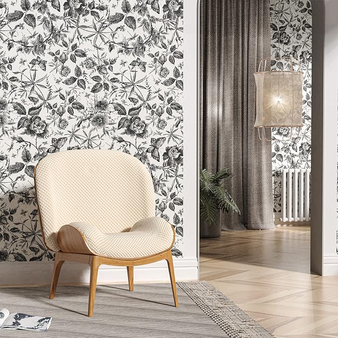 JiffDiff Floral Vintage Wallpaper Peel and Stick,Rose Wallpaper Removable Vinyl