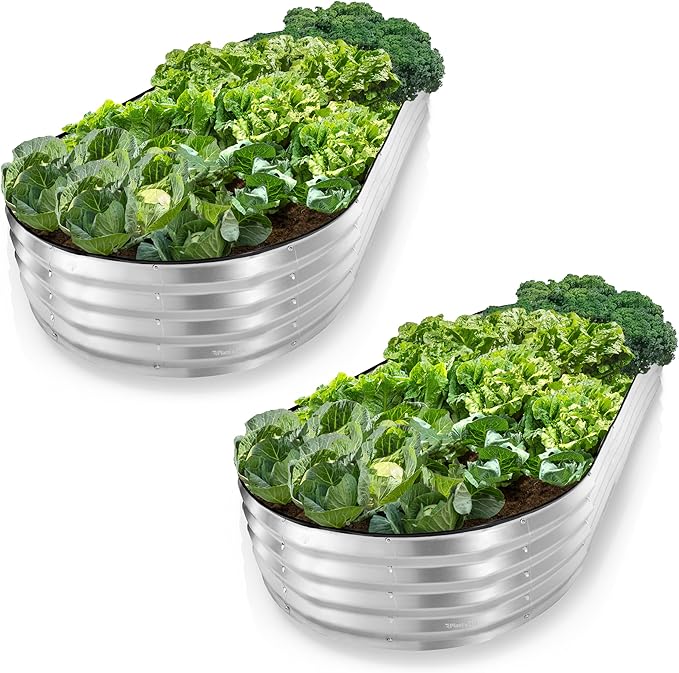 Plant & Plot Galvanized Raised Garden Beds Outdoor // 8Ã4Ã1 ft (2-Pack) Planter Raised Beds for Gardening, Vegetables, Flowers // Large Metal Garden Box // Patented Tool-Free Design (Silver)