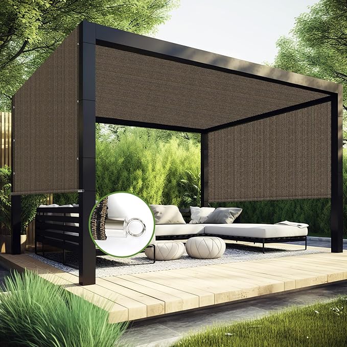 Shade&Beyond 6' W Ã 9' L Pergola Shade Cover Mocha Pergola Cover Canopy Replacement Shade Cloth for Garden, Patio, Deck, Porch with Grommets and Rods(Make Custom Size)