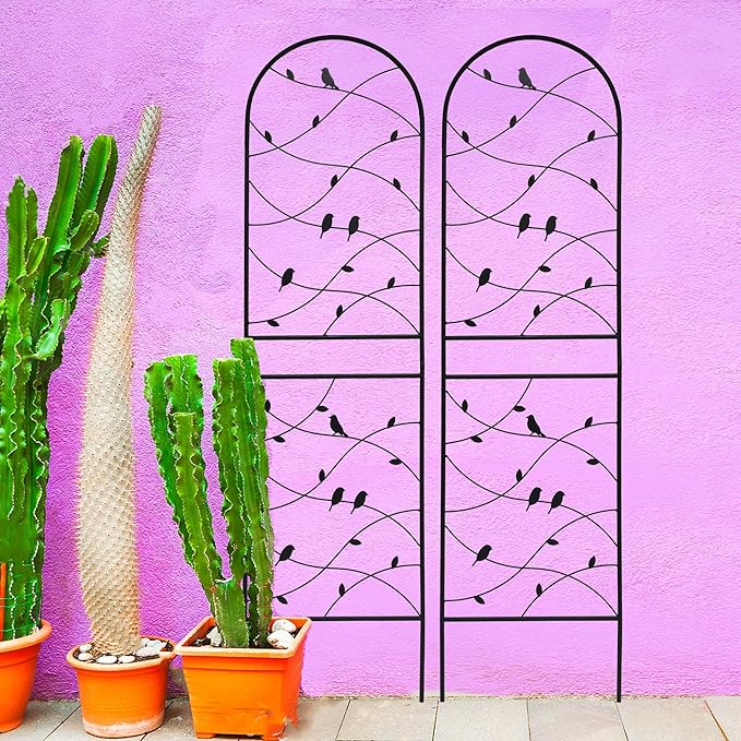Metal Garden Trellis Rustproof Trellis for Climbing Plants Outdoor Flower Support Bird Deco (Black-2 Pack, 71"x19.7")