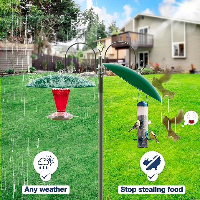 13" Bird Feeder Rain Cover,Bird Feeder Dome,Hummingbird Feeder Squirrel Guard,Proof Bird Feeders Baffle,Smart Birds Feeder's Umbrella(Green), 2Pack