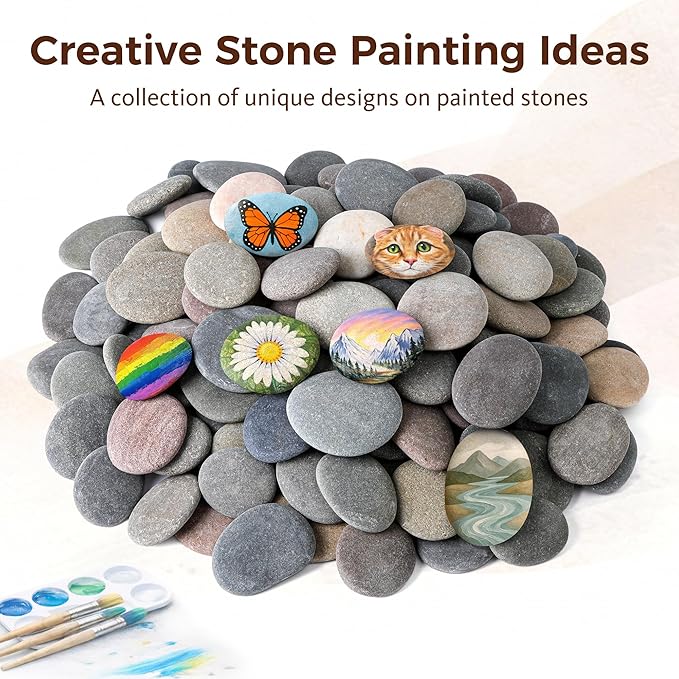 ROCART 100 PCS Large 2.15-3.35" Smooth Natural River Rocks for Painting, Flat Painting Rocks & Craft Stones for Arts, Kindness Rocks, Garden & Classroom Projects