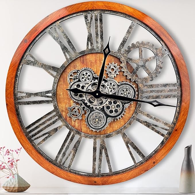 The B-Style Large Wall Clock 36 inch Moving Gear Wall Clock Oversized Vintage