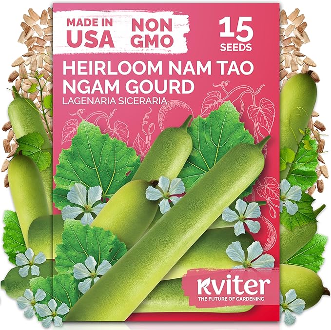 KVITER 15 Nam Tao Ngam Gourd Seeds (Lagenaria siceraria) â Calabash Bottle Gourd Seed Packets UPO India Hybrid Lauki Squash â Asian Vegetable Seeds For Planting Home Garden Containers Trellis Outdoors