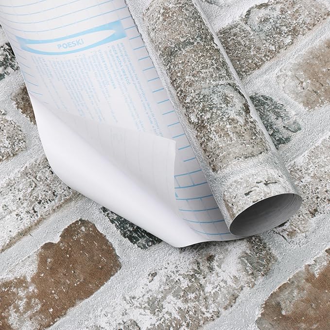 Guvana 17.3"×118" Brick Wallpaper Red/Blue/Grey Brick Peel and Stick Wallpaper
