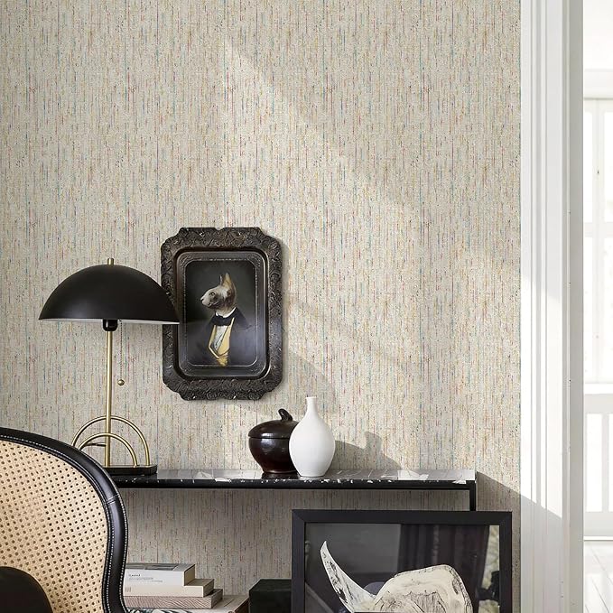 JiffDiff Woven Wallpaper Peel and Stick 17.3" x 400" Colorful Paint Grasscloth