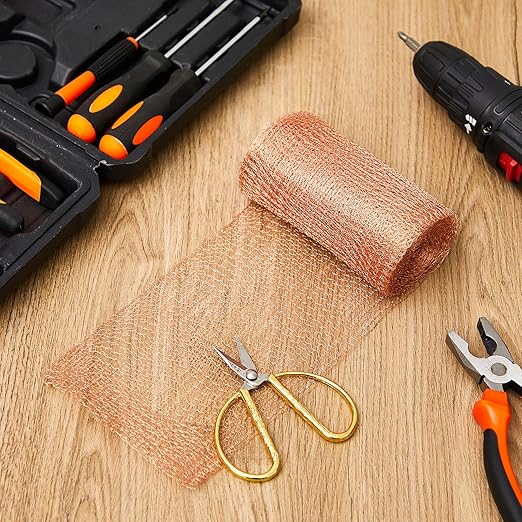 Gisafai 12" x 65 ft Copper Mesh Rodent Control Copper Wool for Slugs Rustproof DIY Hole Filler Pure Wire Mesh for Bat Snail Bird Pest Rodent Control Gap Blocker Fill Fabric Hole Gardening (1 Roll)